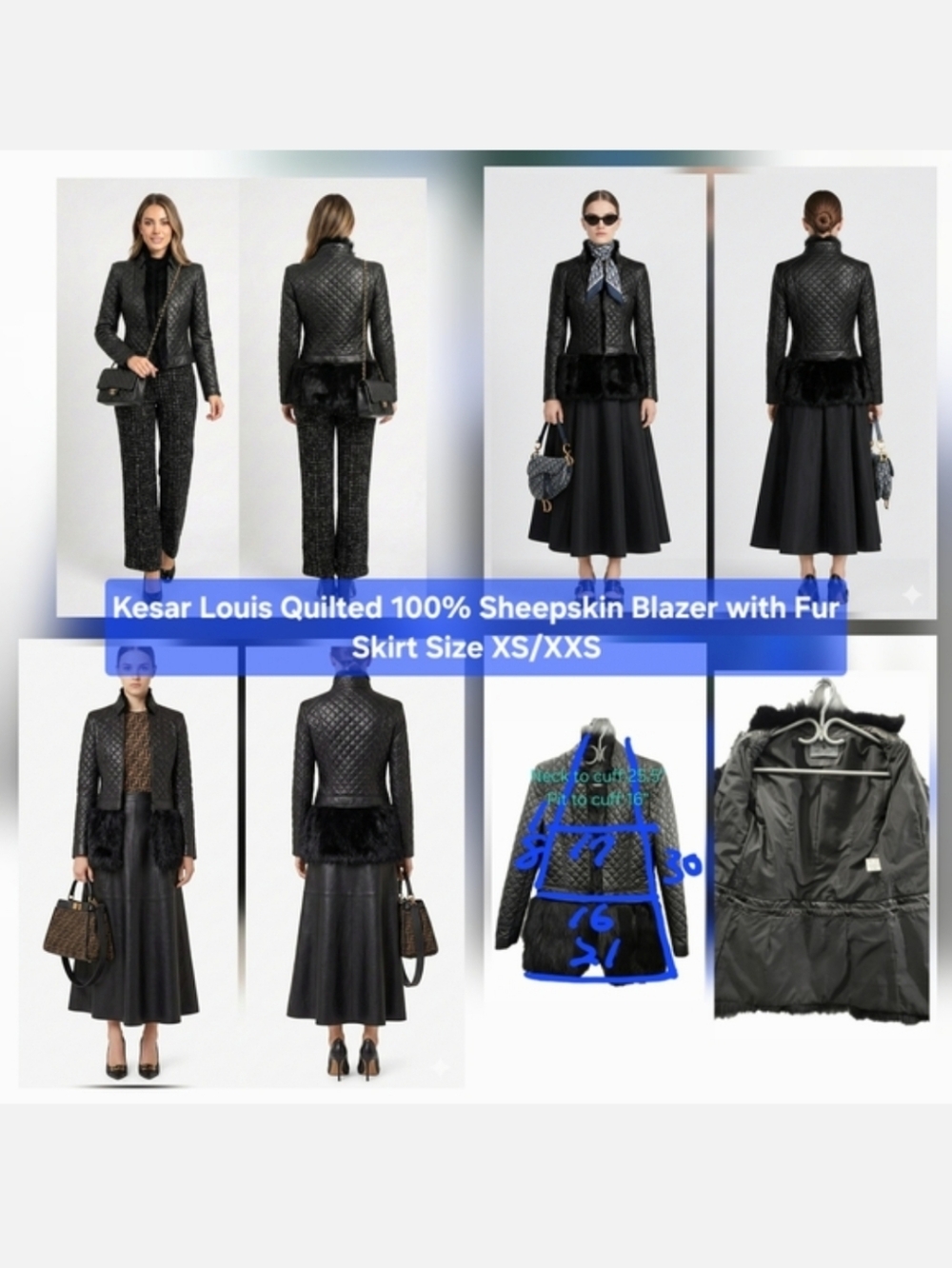 Kesar Louis Quilted 100% Sheepskin Blazer with Fur Skirt Size XS/XXS